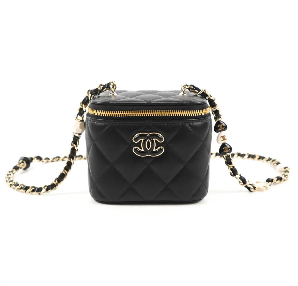 Chanel Mini Vanity With Charm Chain Black Lambskin Gold Hardware