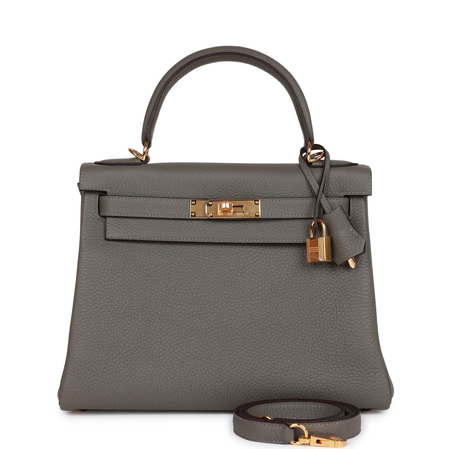 Hermès Kelly Retourne 28 Gris Meyer Clemence Gold Hardware