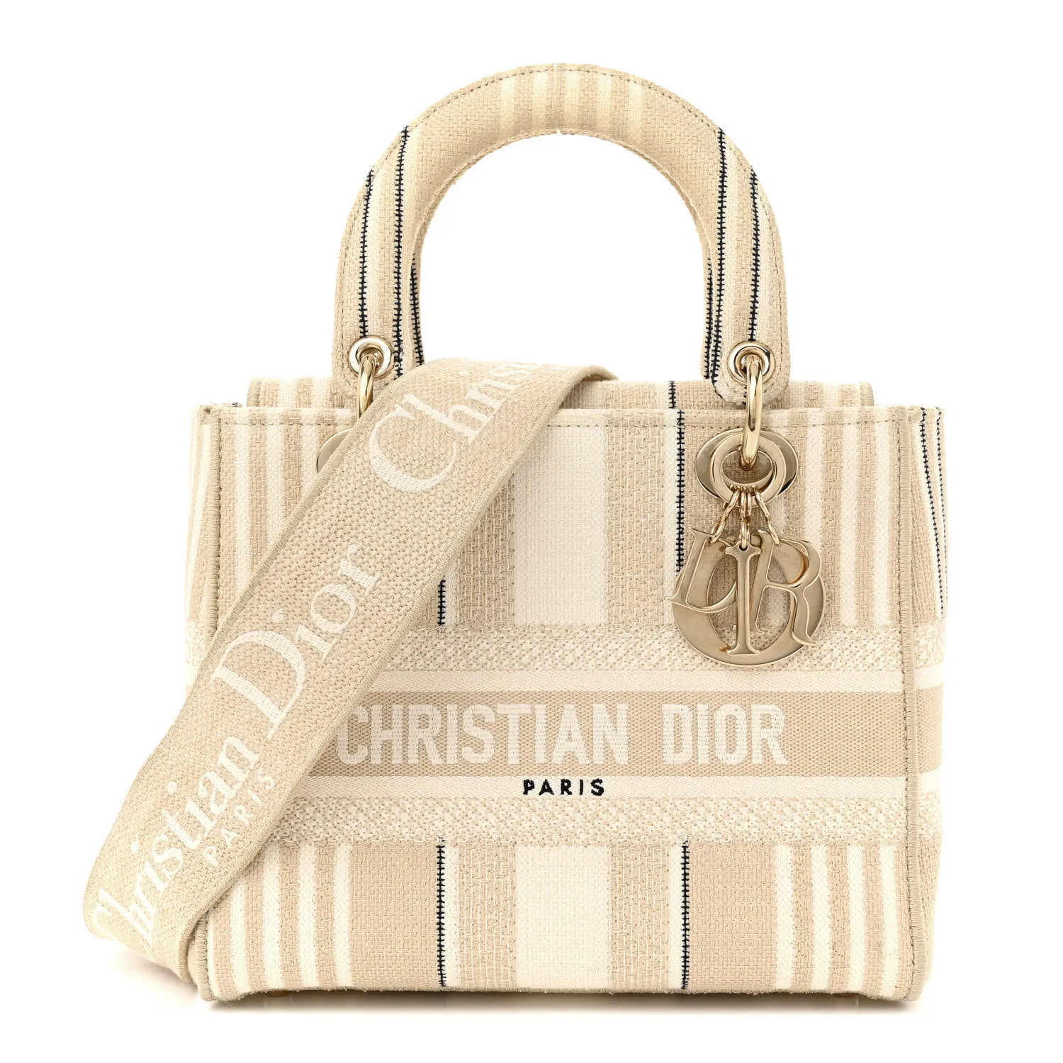 DIOR Canvas Embroidered Medium Stripes Lady D-Lite Beige