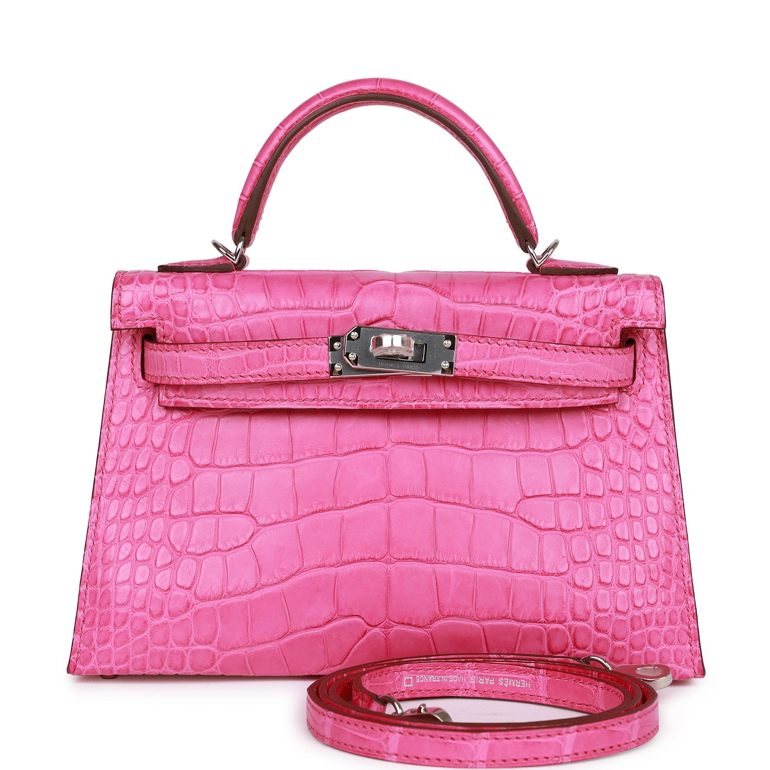 Hermès Kelly Sellier 20 Rose Shocking Matte Alligator Palladium Hardware