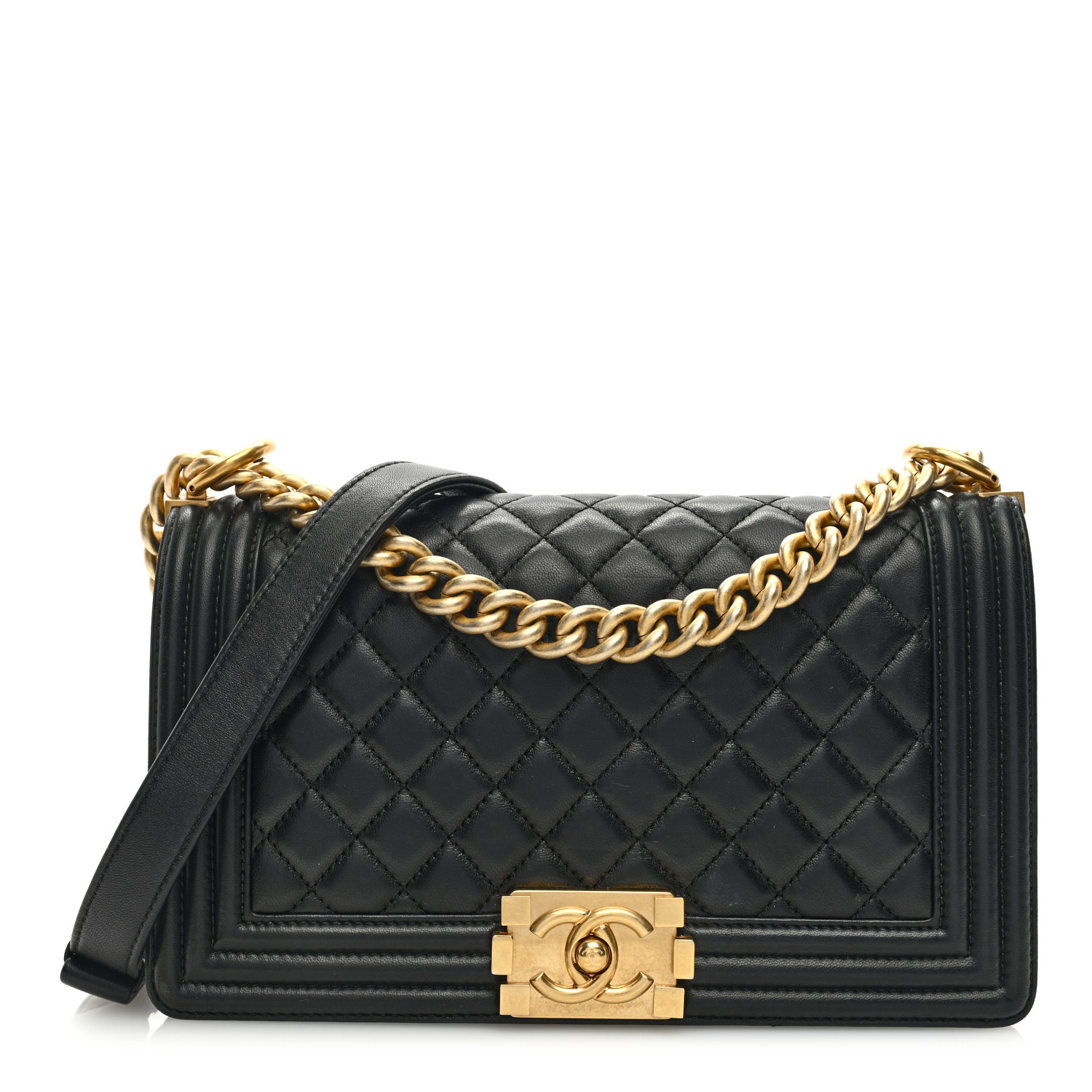 CHANEL Lambskin Quilted Medium Boy Flap Black