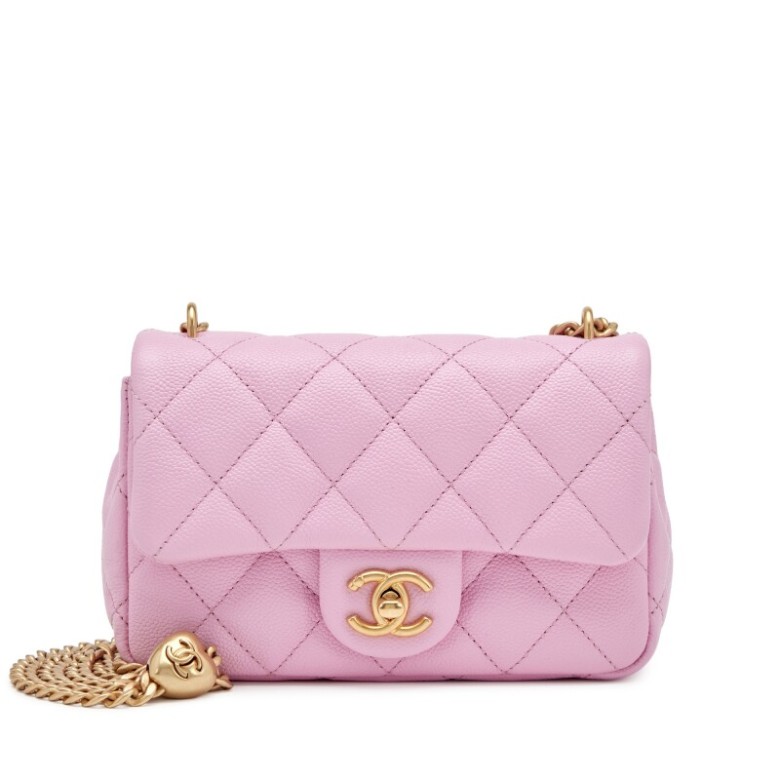 Pink Quilted Caviar Heart Crush Brushed Gold Hardware