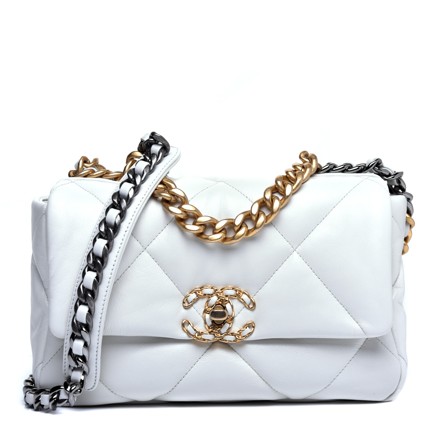 Chanel Goatskin Quilted Medium Chanel 19 Flap White