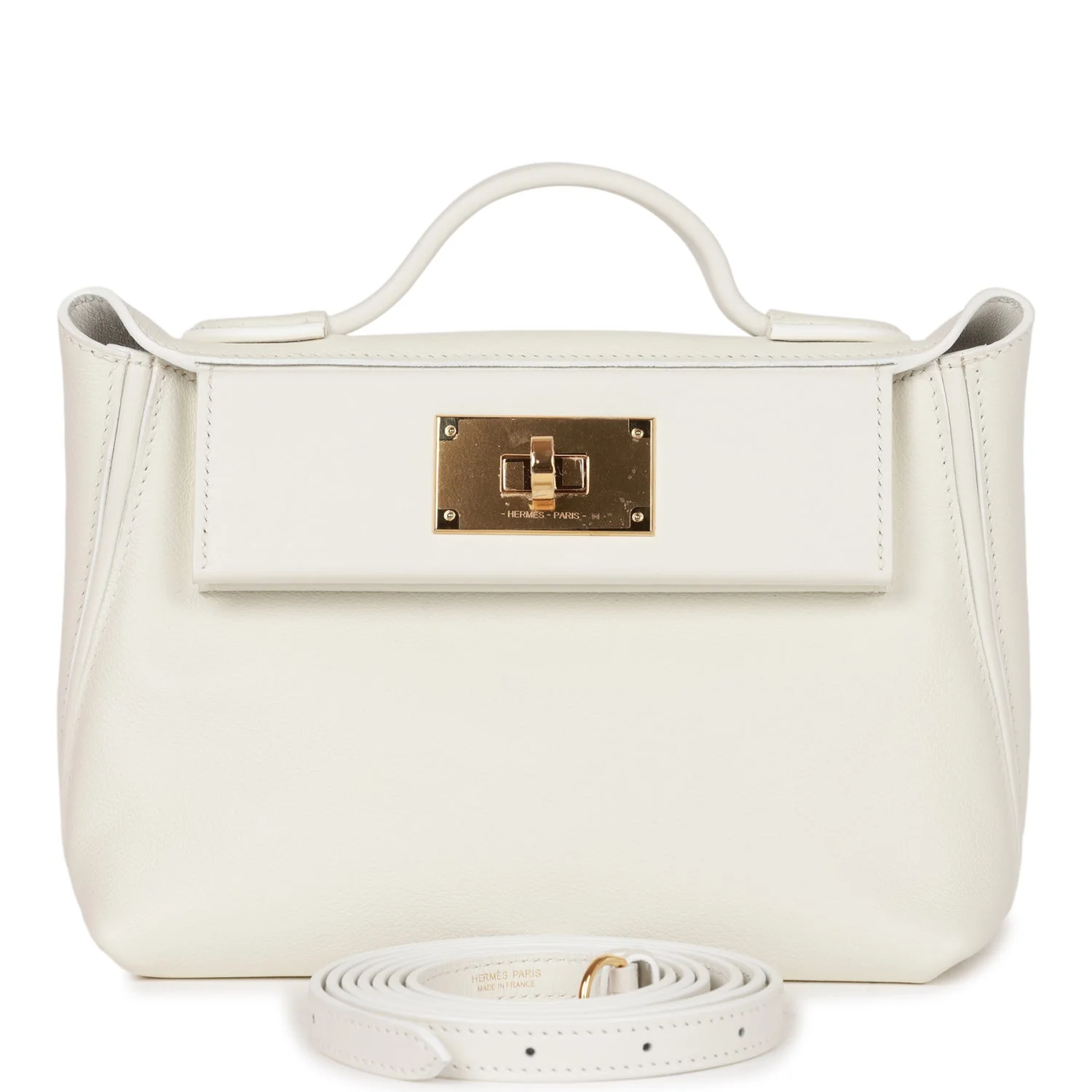 Hermès Mini 24/24 Bag White Evercolor and Swift Gold Hardware