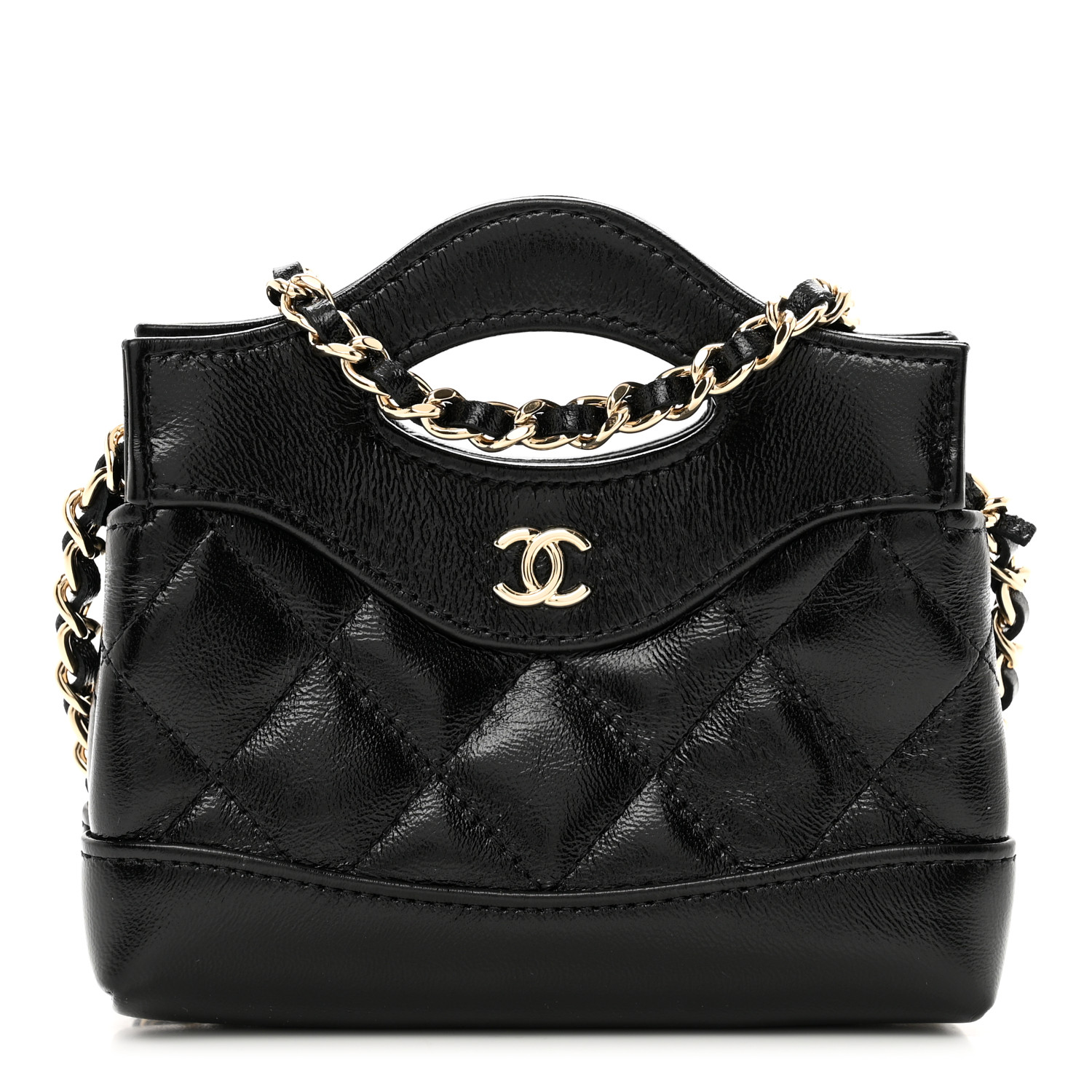 CHANEL Shiny Lambskin Quilted Mini 31 Clutch With Chain