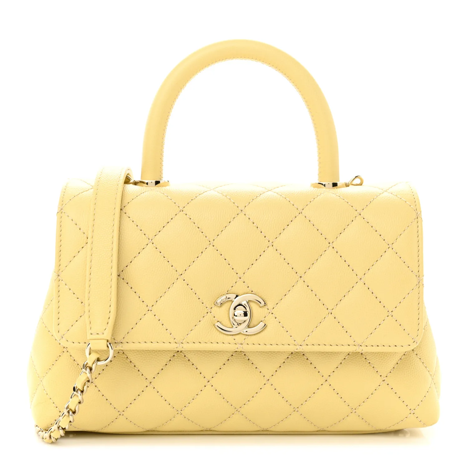 CHANEL Caviar Quilted Mini Coco Handle Flap Yellow