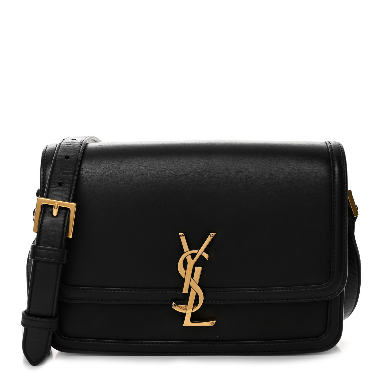 Saint Laurent Box Calfskin Monogram Medium Solferino Satchel Black