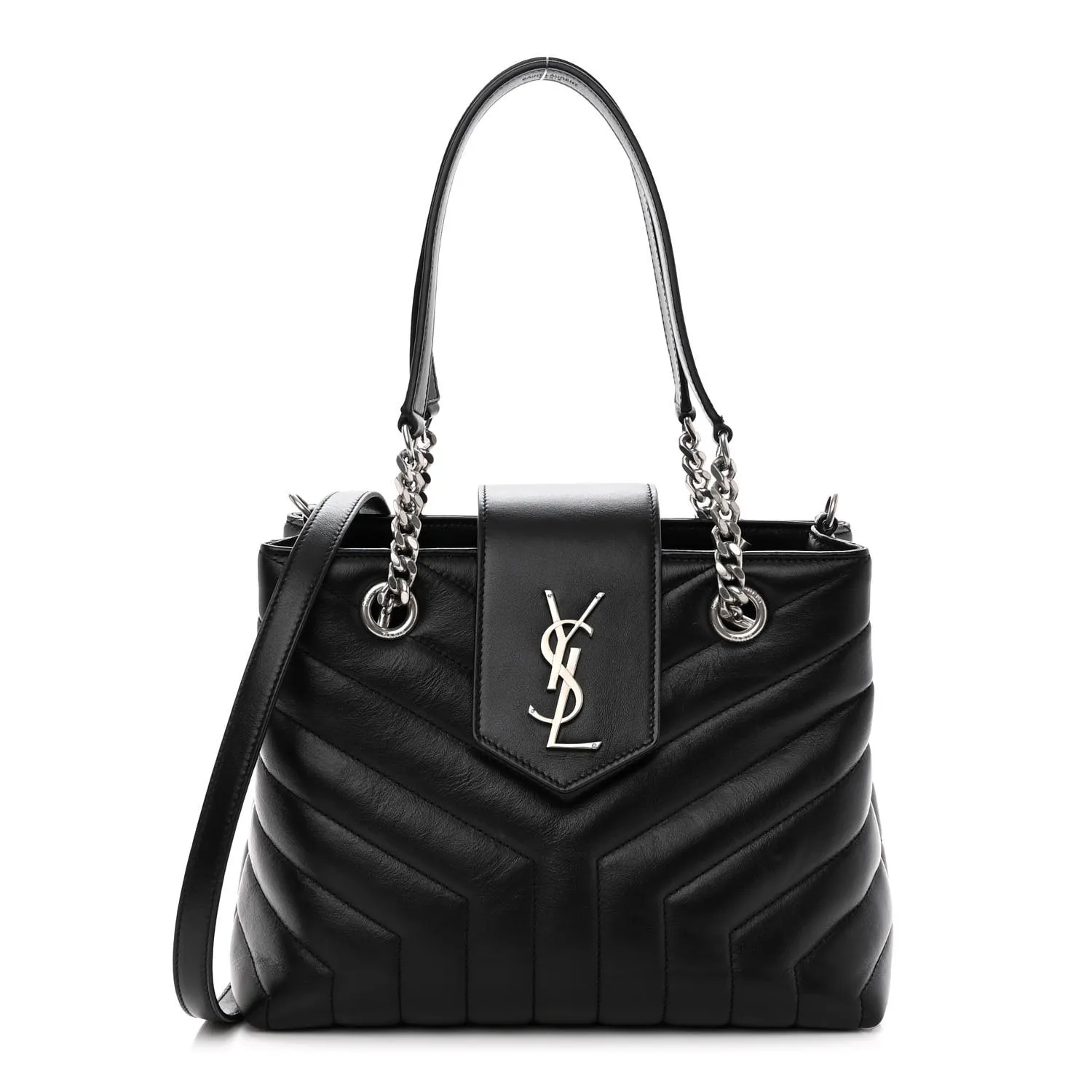 Saint Laurent Calfskin Y Quilted Monogram Small Loulou Shopper Black