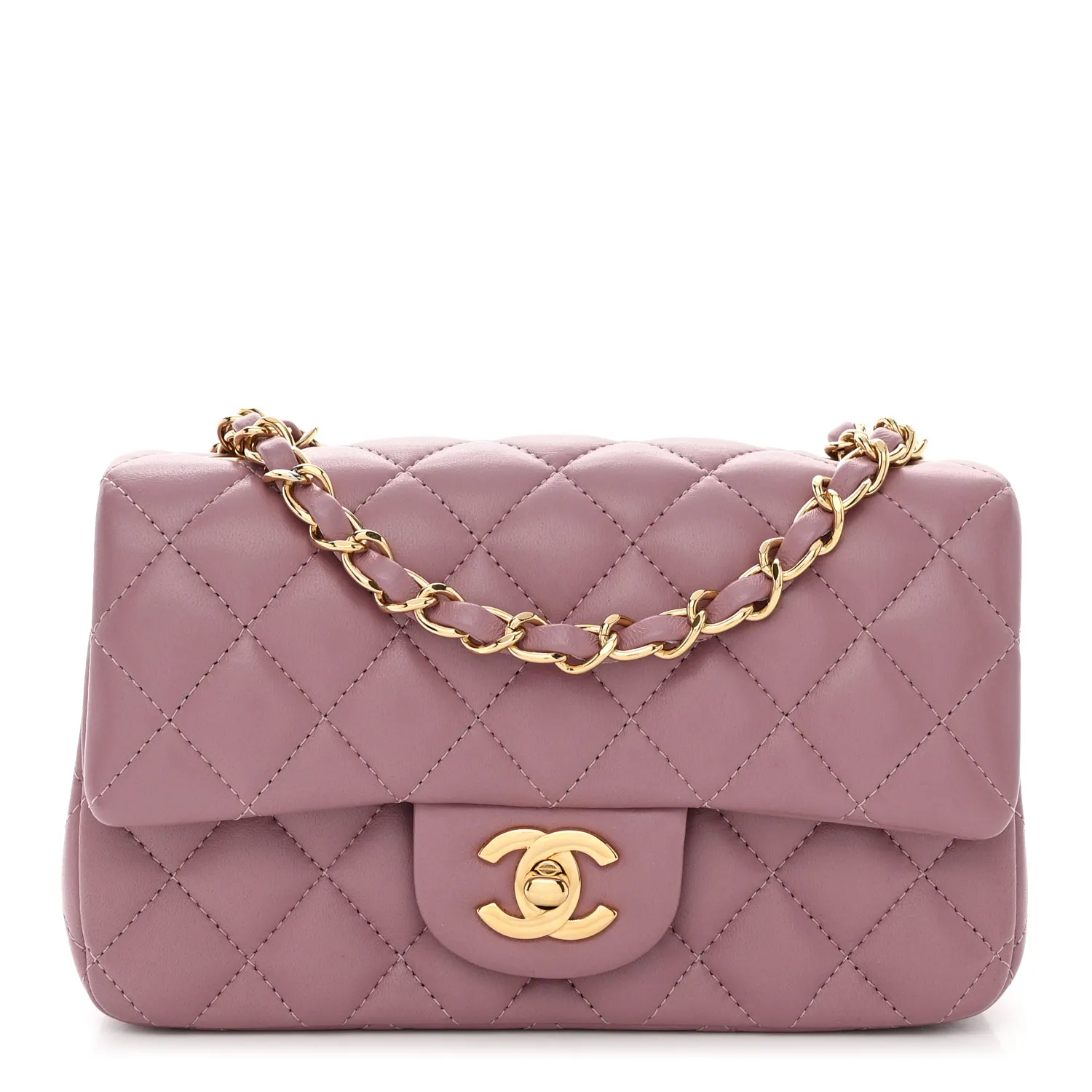 CHANEL Lambskin Quilted Mini Rectangular Flap Light Purple