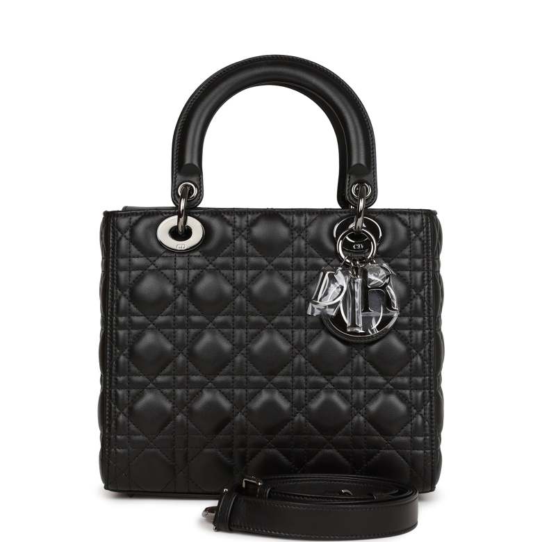 Christian Dior Medium Lady Dior Tote Black Lambskin Ruthenium Hardware