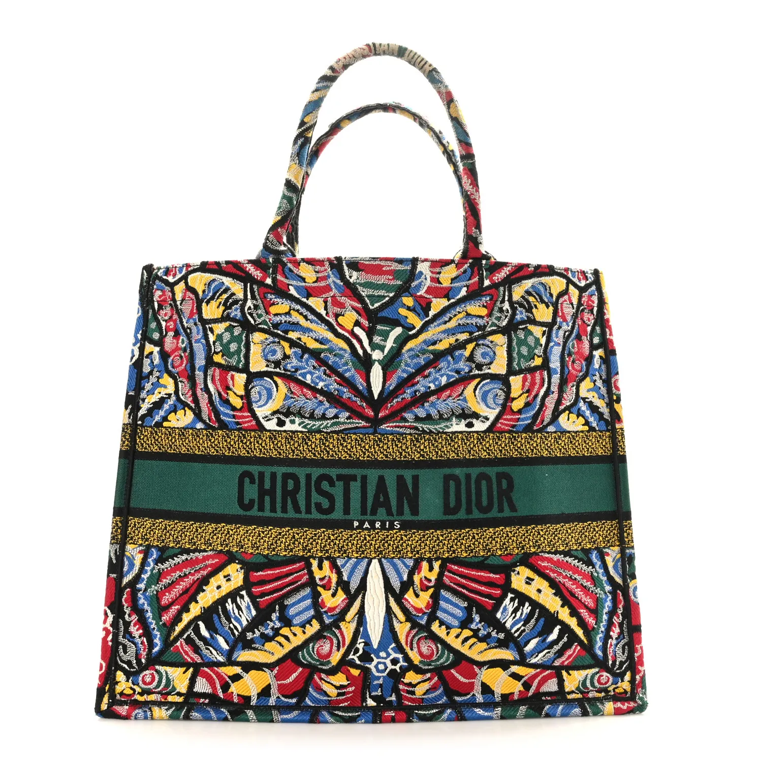 DIOR Canvas Embroidered Butterfly Book Tote Black Multicolor