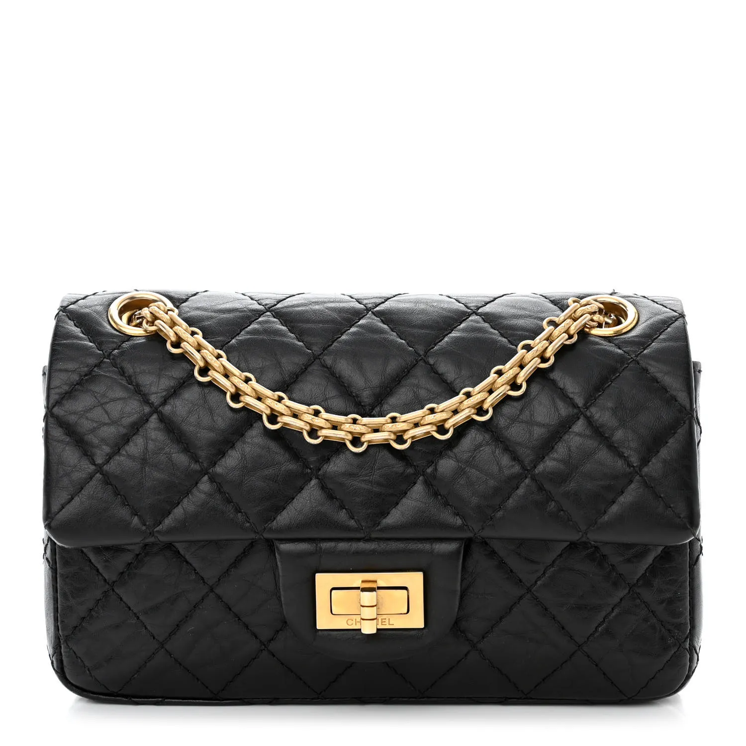 CHANEL Aged Calfskin Quilted 2.55 Reissue Mini Flap Black