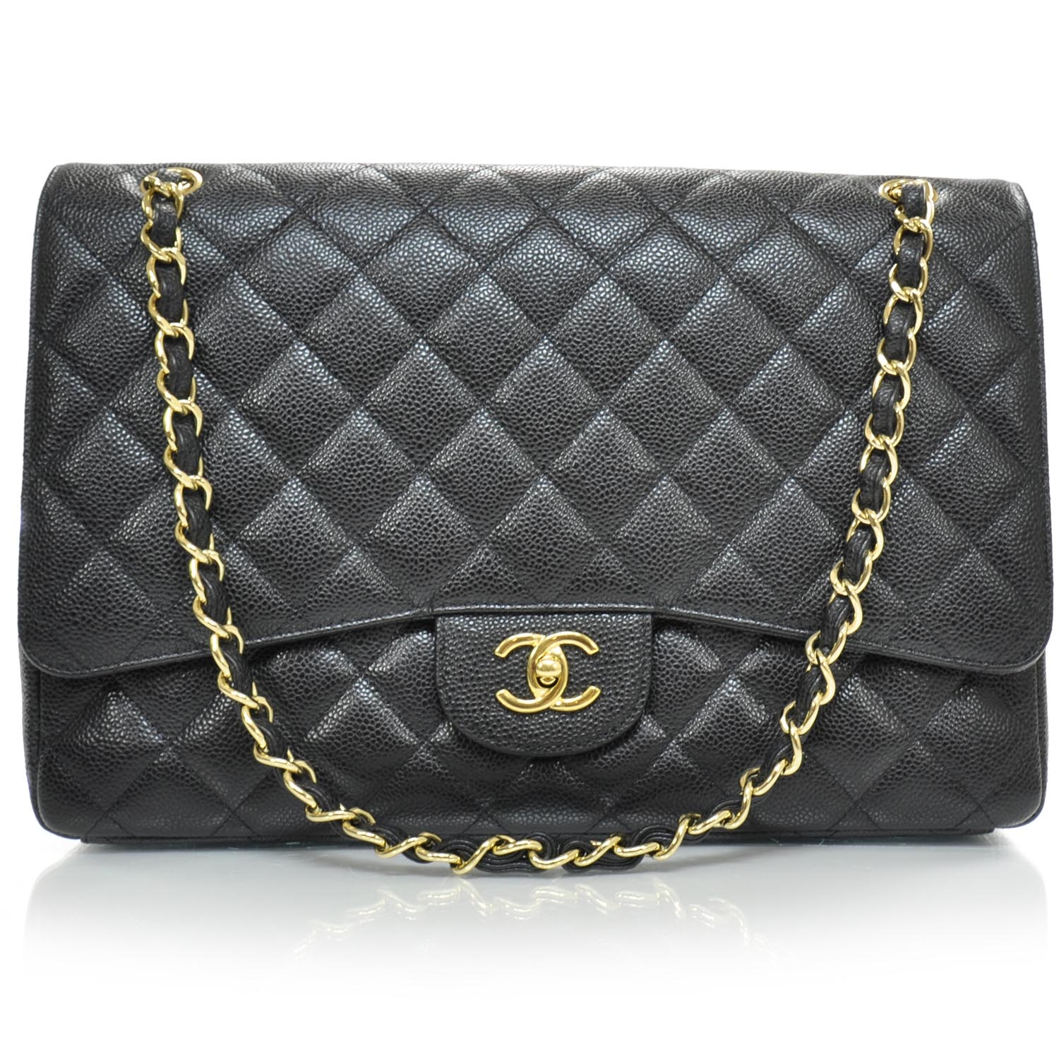 CHANEL Caviar Maxi Single Flap Black GHW