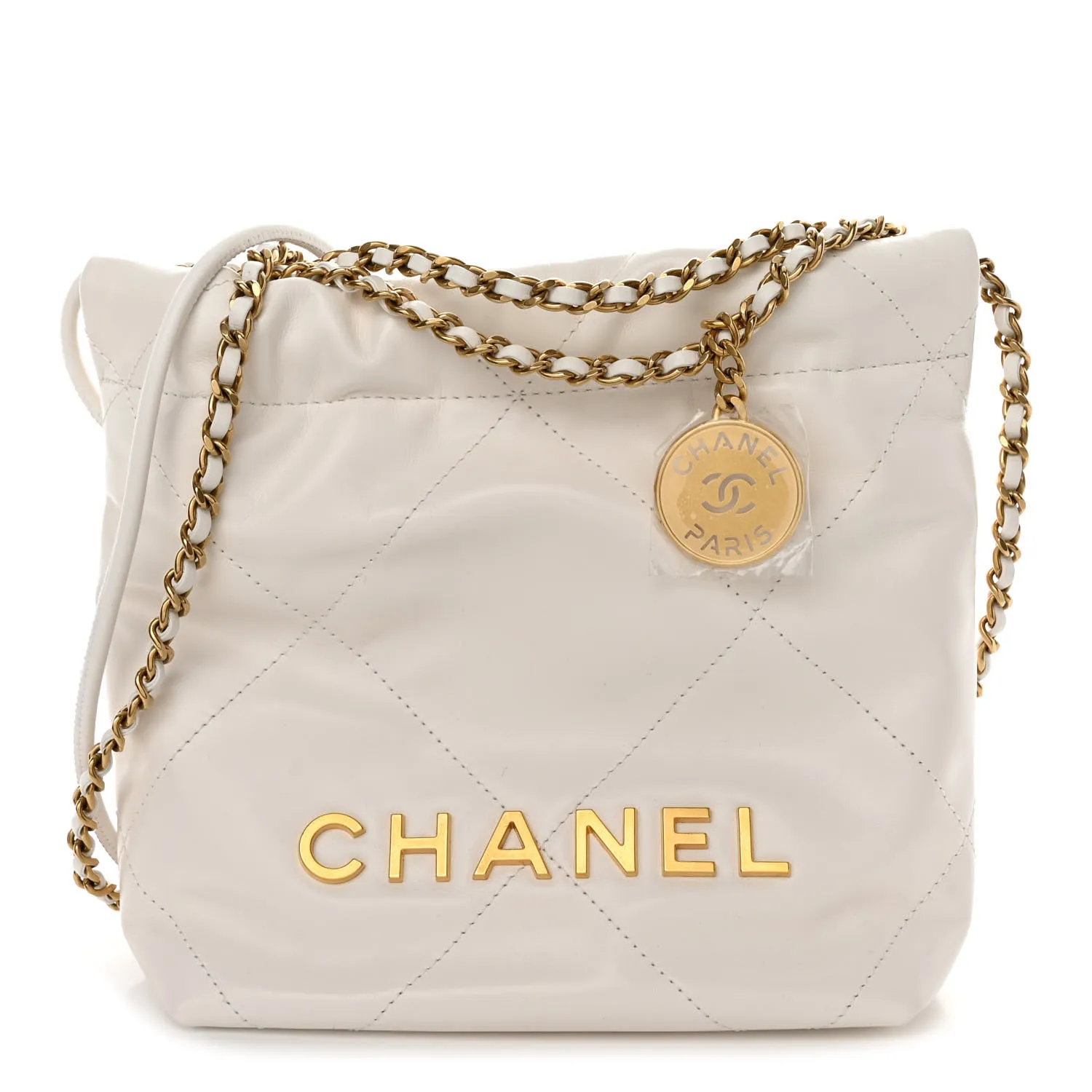 CHANEL Shiny Calfskin Quilted Mini Chanel 22 White