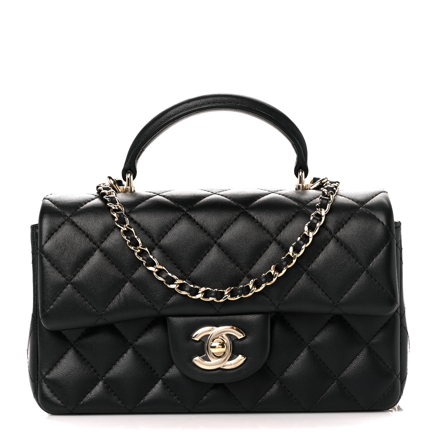 Chanel Lambskin Quilted Mini Top Handle Rectangular Flap