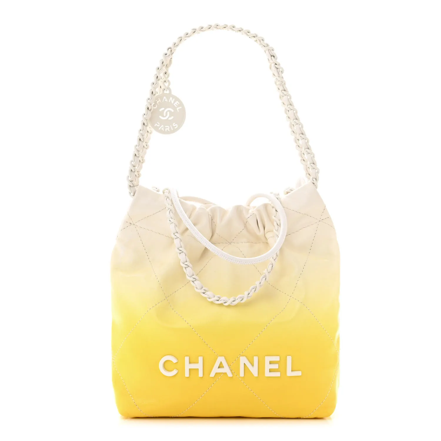 CHANEL Patent Gradient Calfskin Quilted Mini Chanel 22 White Yellow