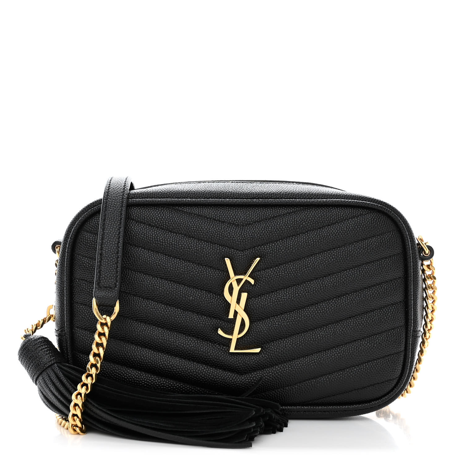 Saint Laurent Grain De Poudre Matelasse Monogram Mini Lou Camera Bag Black