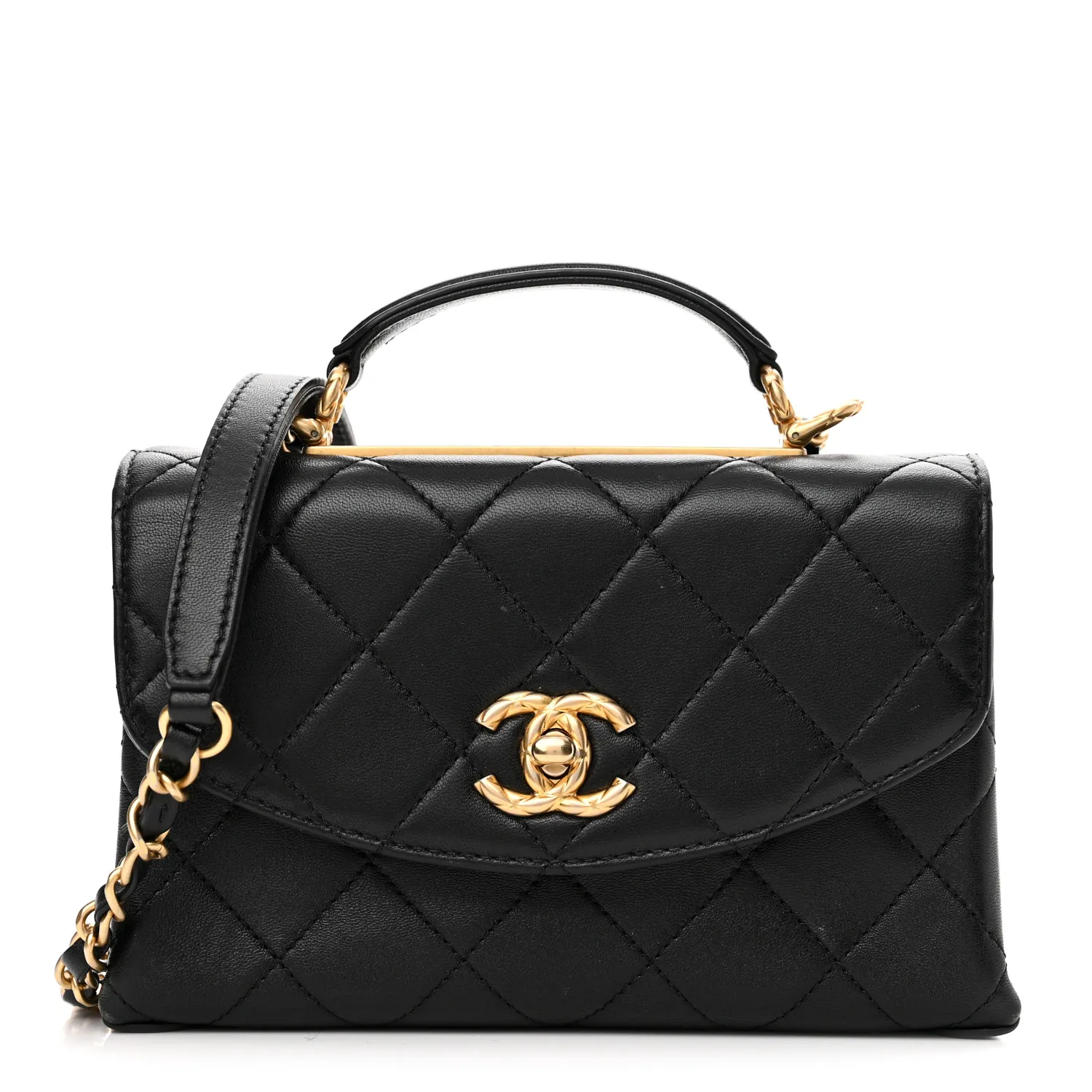 CHANEL Lambskin Quilted Mini Trendy Spirit Top Handle Flap Black