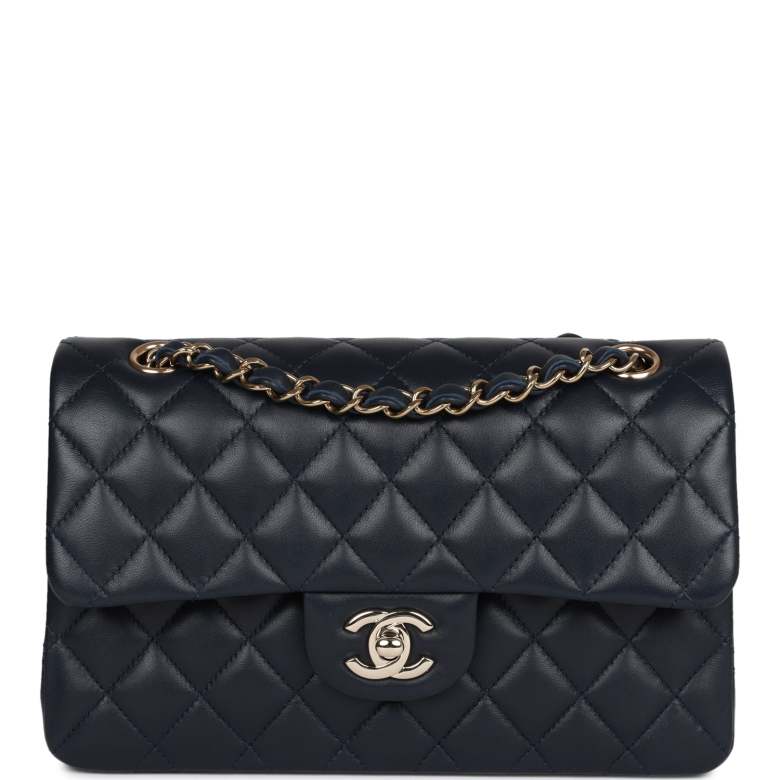 Chanel Small Classic Double Flap Navy Lambskin Light Gold Hardware