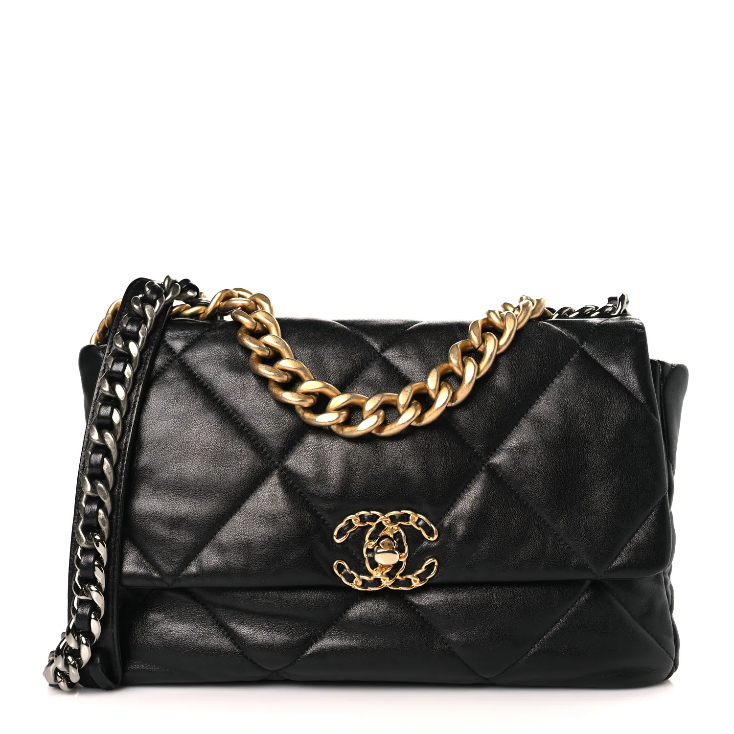 CHANEL Lambskin Quilted Large Chanel 19 Flap Black