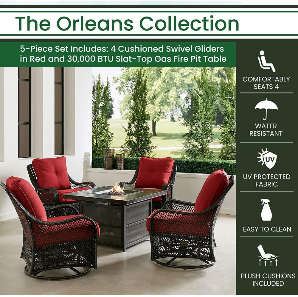 Hanover Orleans 5Piece Steel Patio Fire Pit Conversation Set with