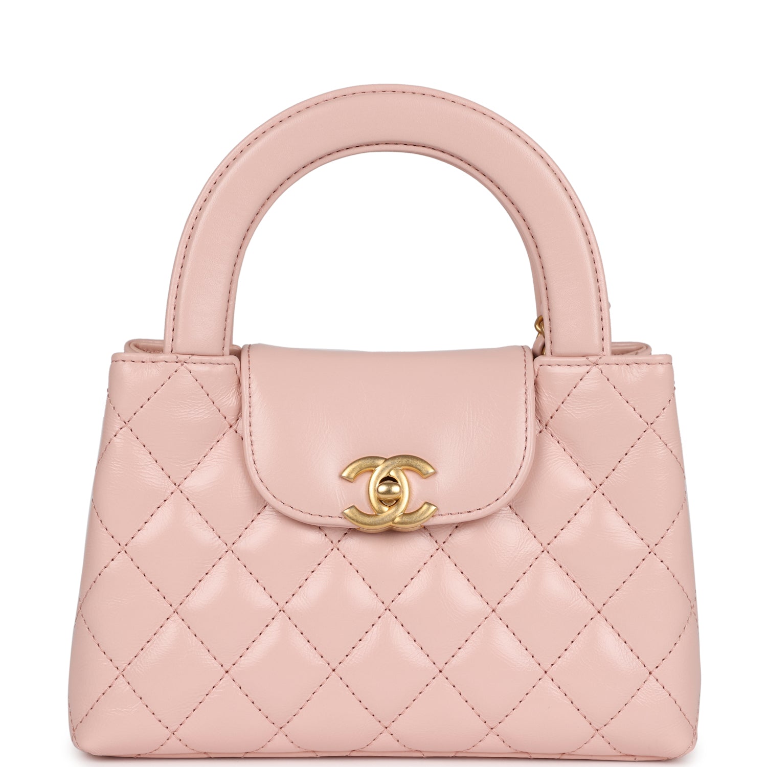 Chanel Small Kelly Shopper Light Pink Shiny Aged Calfskin Brushed Gold Hardware 2024