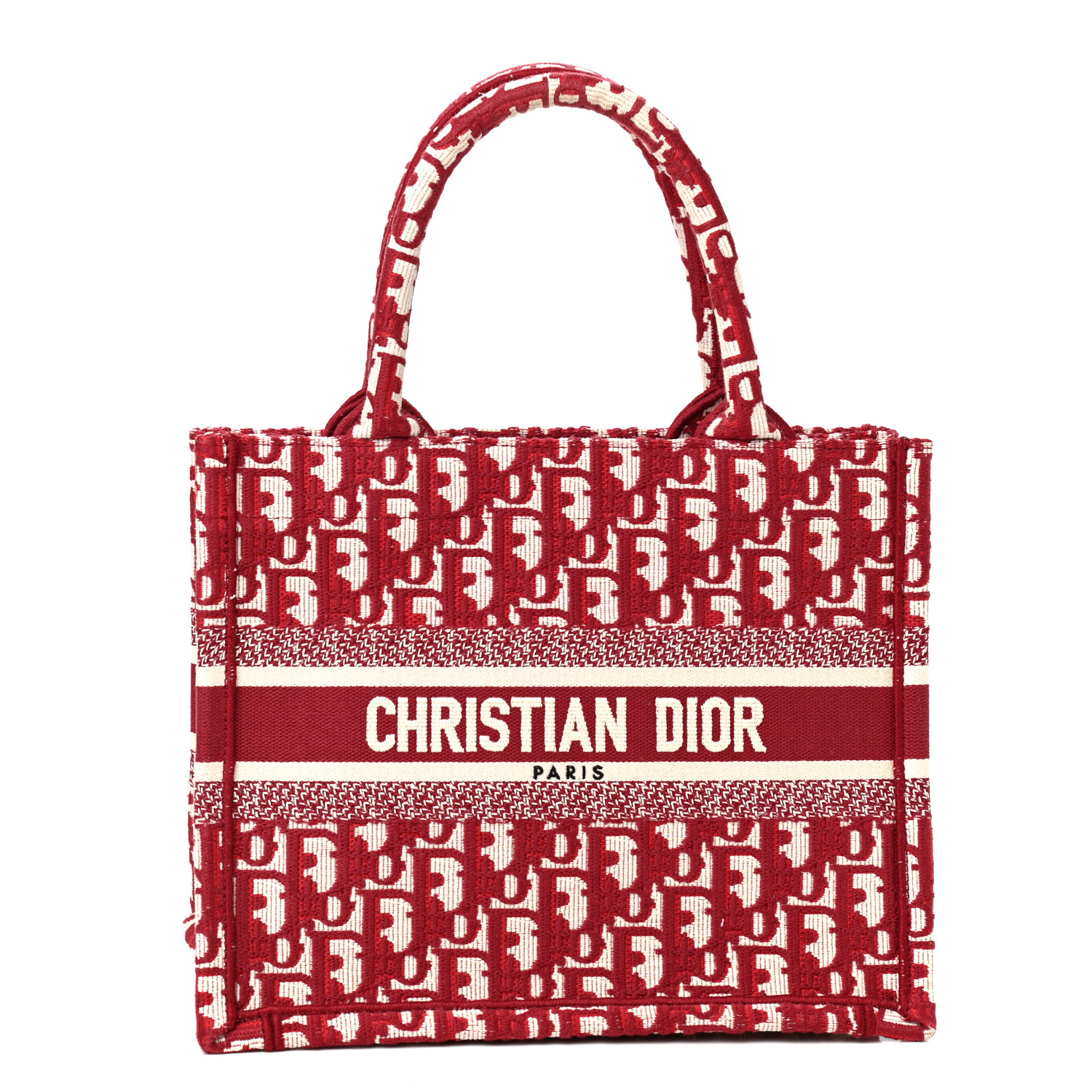 CHRISTIAN DIOR Oblique Small Book Tote Burgundy Multicolor