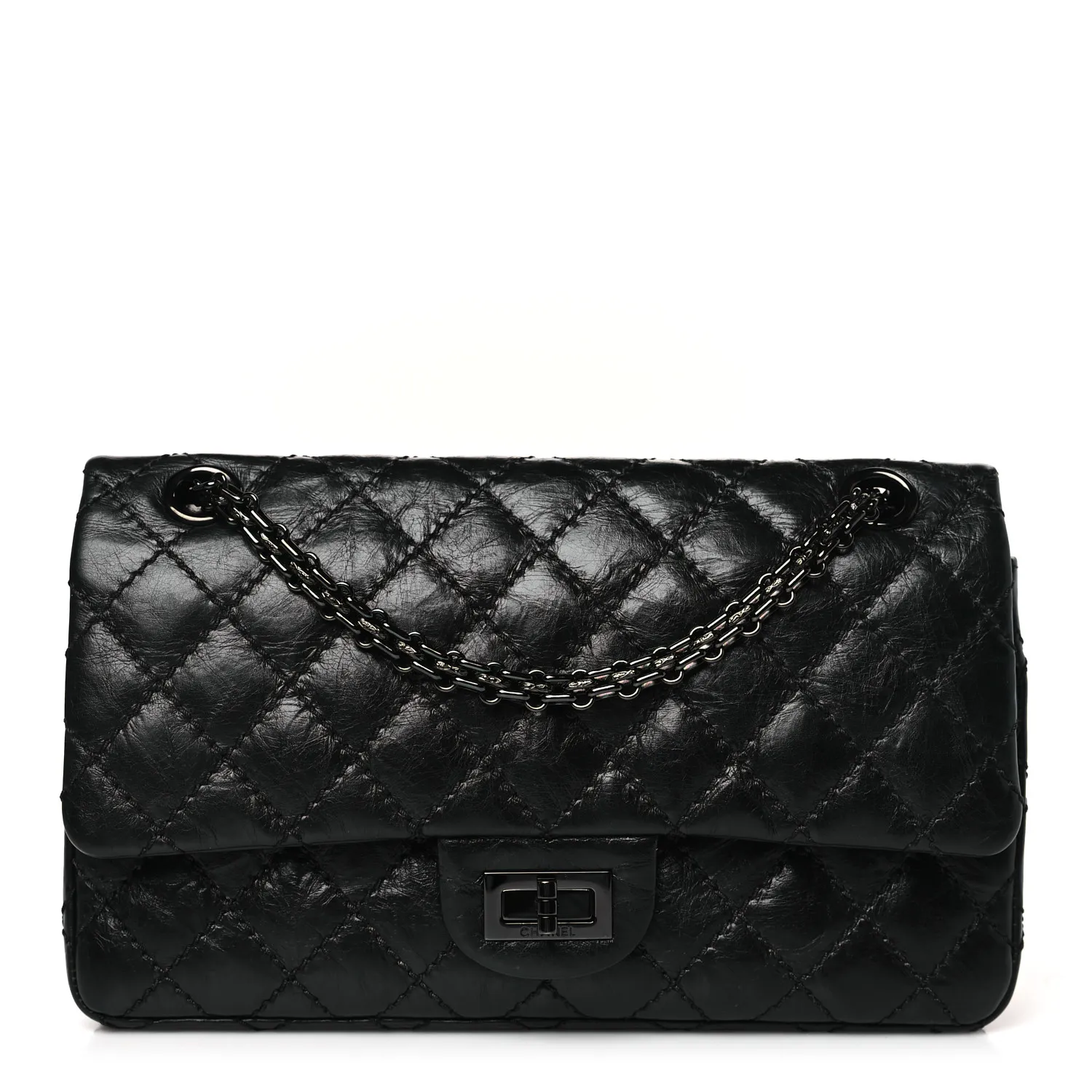 CHANEL Aged Calfskin Quilted 2.55 Reissue 225 Flap So Black