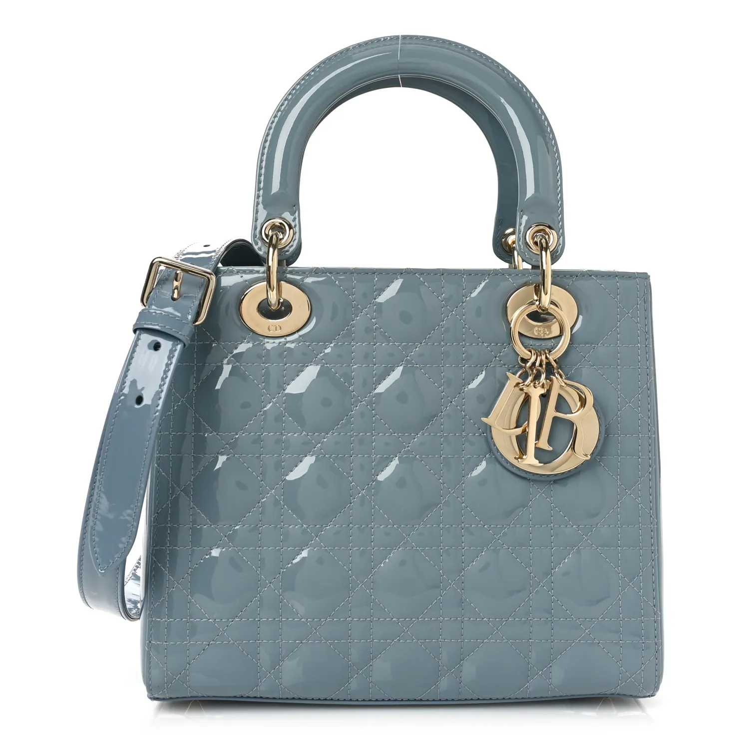 DIOR Patent Cannage Medium Lady Dior Cloud Blue