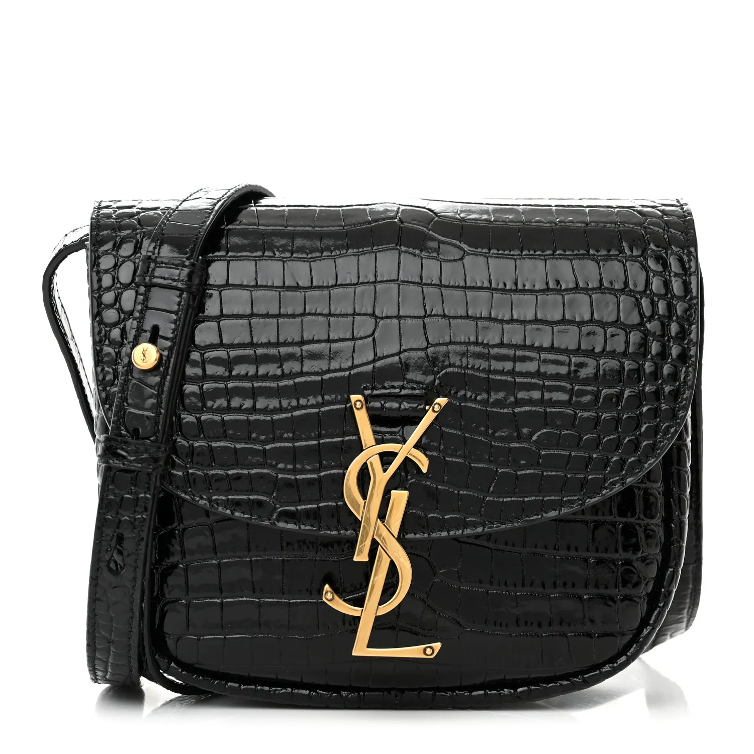 Saint Laurent Crocodile Embossed Calfskin Small Kaia Satchel Black