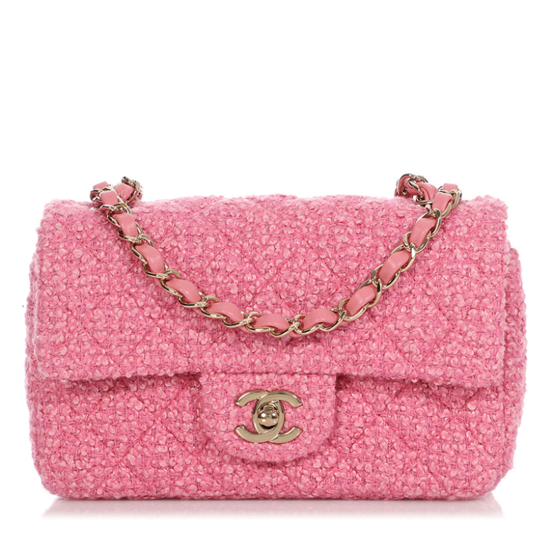 Chanel Pink Boucle Tweed Mini Rectangular Flap Bag