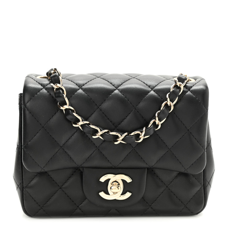 CHANEL Lambskin Quilted Mini Square Flap Black