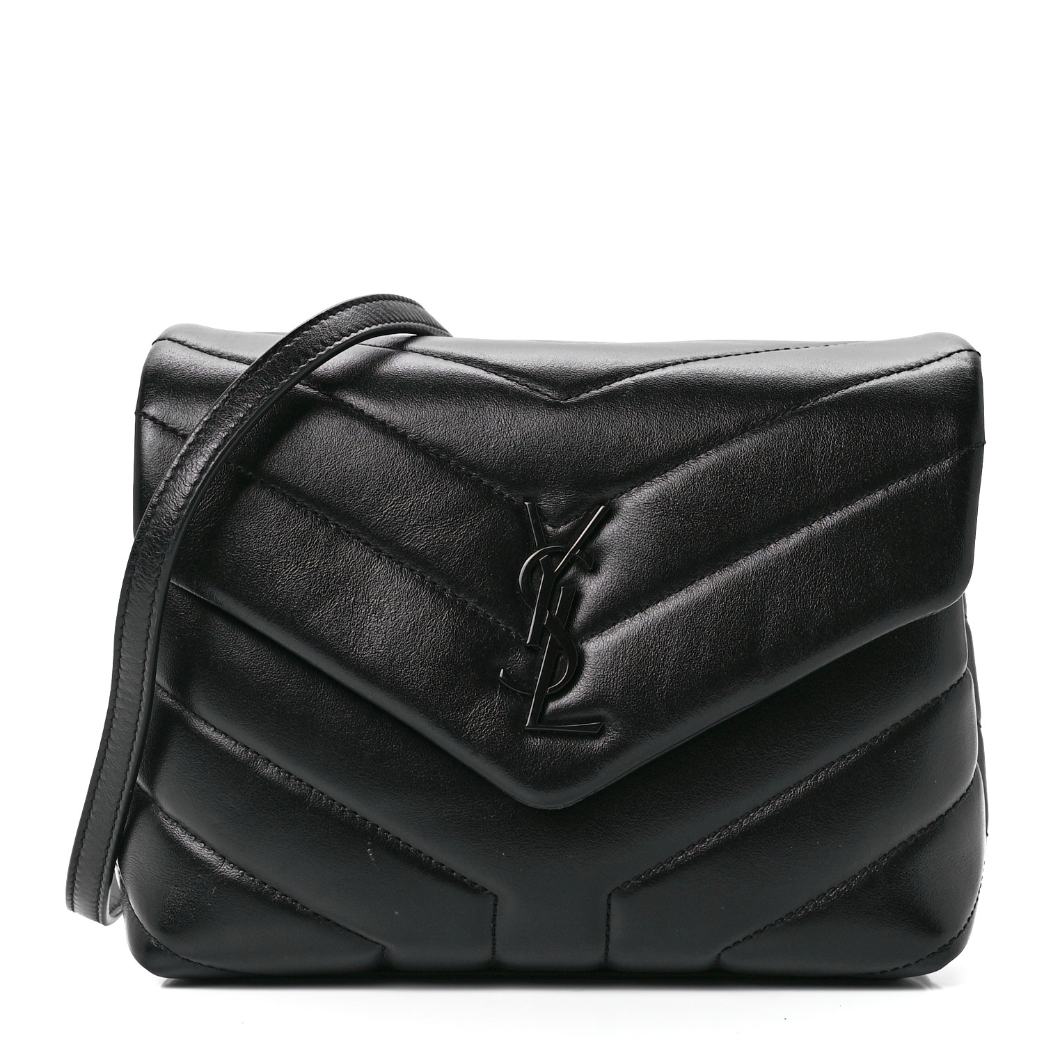 Saint Laurent Calfskin Y Quilted Monogram Monochrome Toy Loulou Crossbody Bag Black