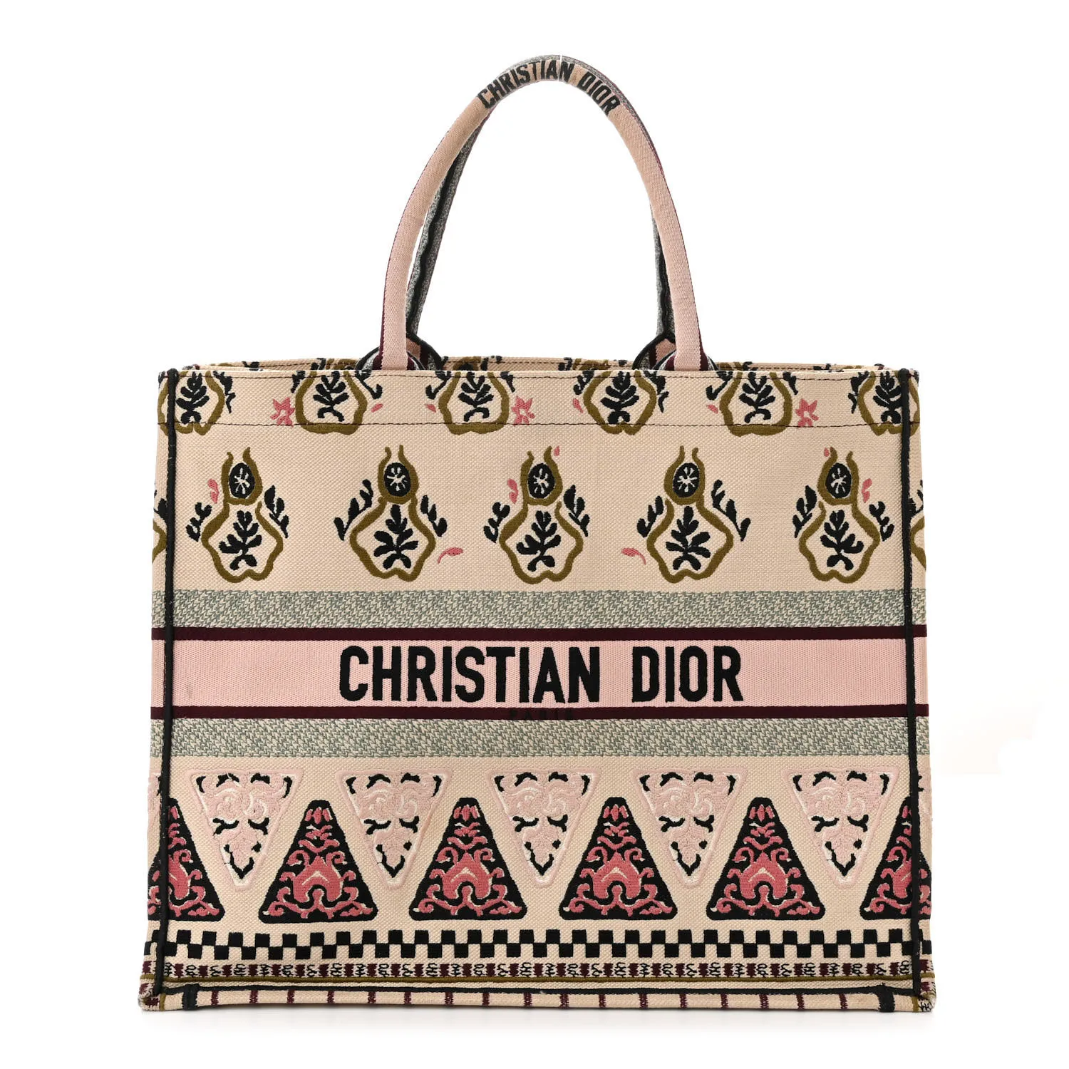 DIOR Canvas Embroidered Geometric Book Tote Multicolor