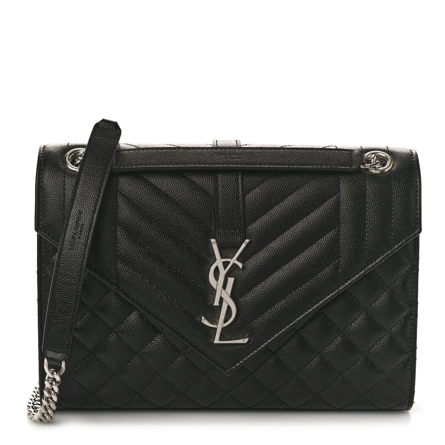 Saint Laurent Grain De Poudre Textured Mixed Matelasse Triquilt Medium Monogram Satchel Black