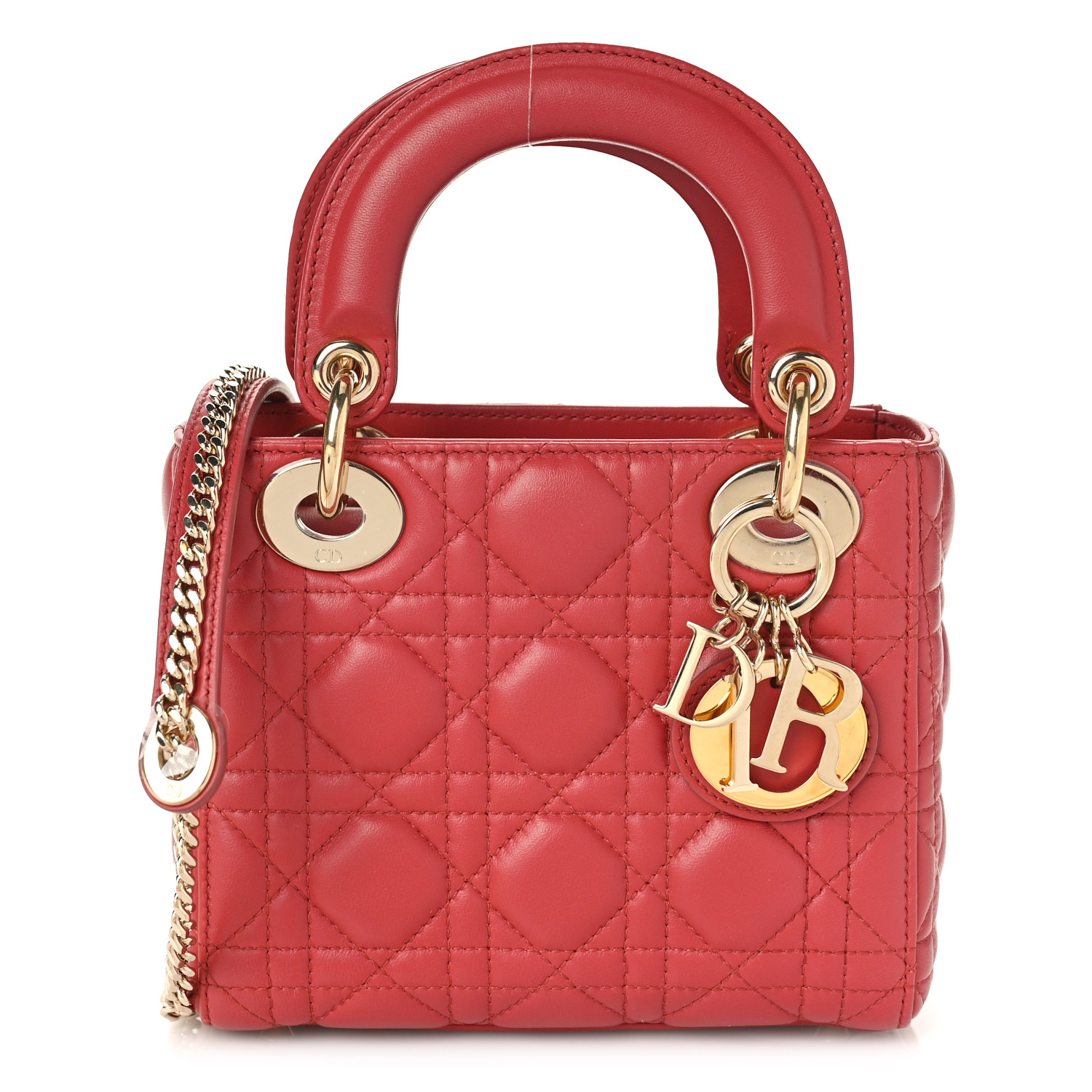 Dior Lady Dior Mini Chain Bag In Red Lambskin