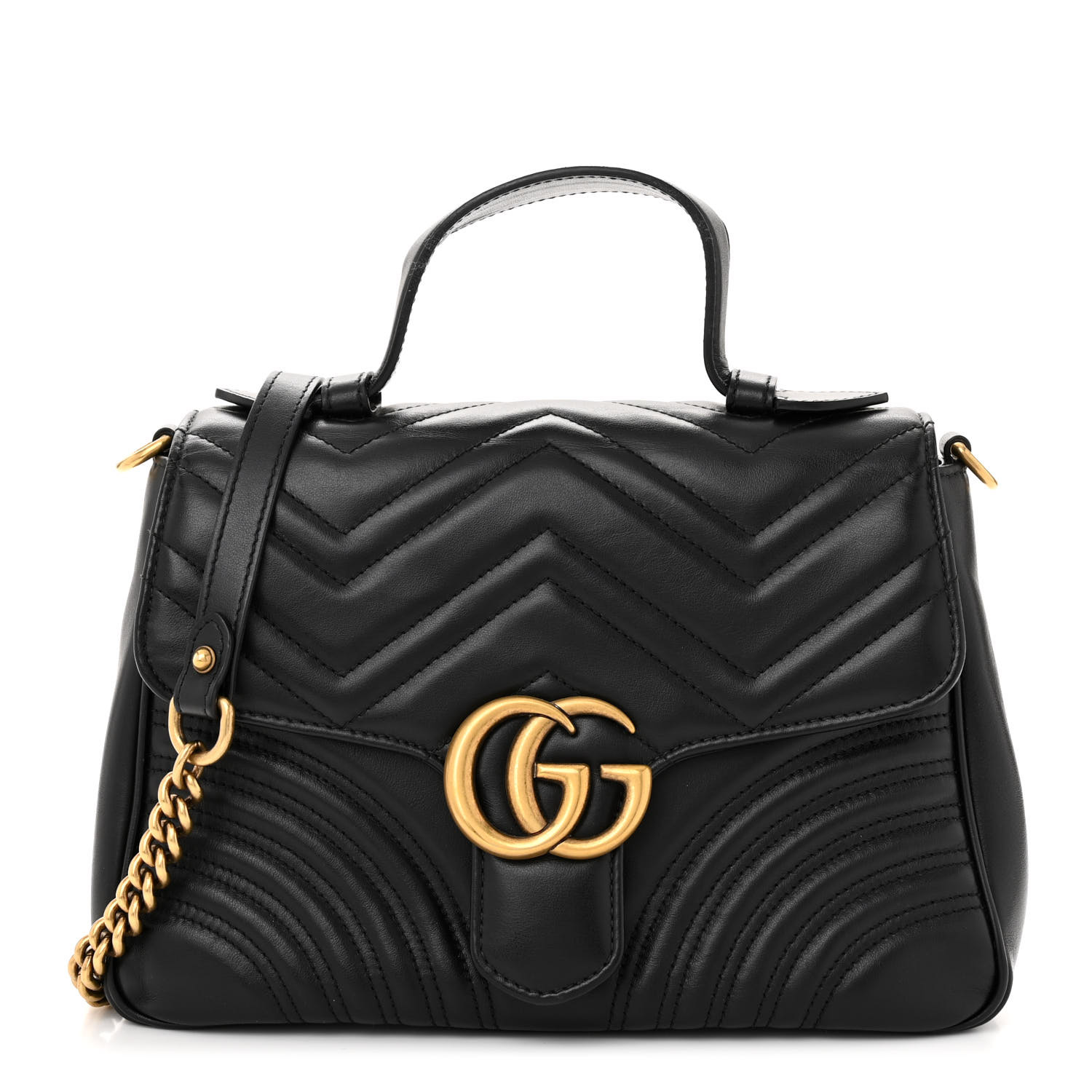 Gucci Small GG Marmont Top Handle Shoulder Bag Black