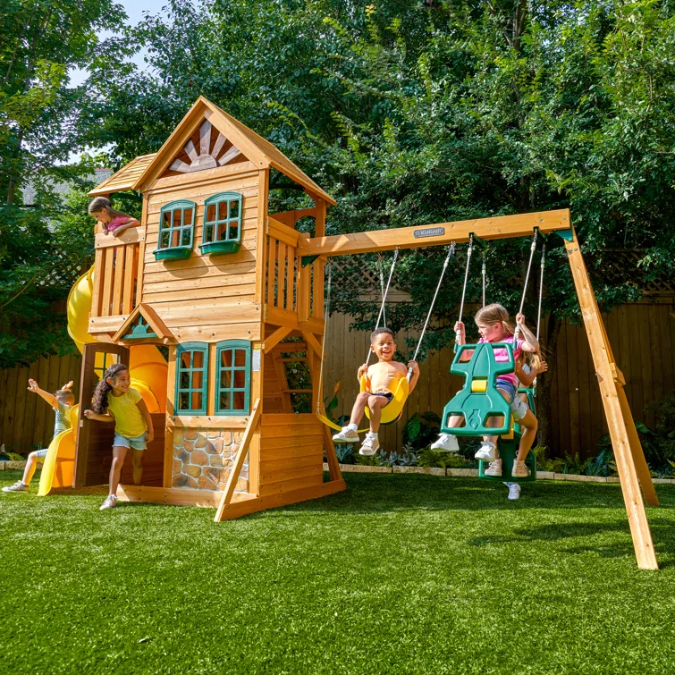 KidKraft Boulder Station Wooden Swing Set / Playset with Tube