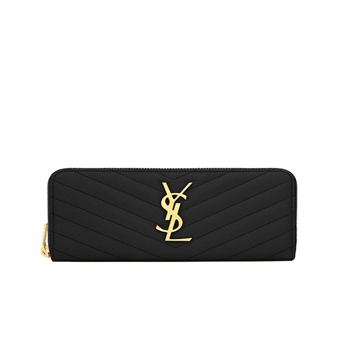 YSL Cassandre Matelasse Zip Around Wallet in Grain de Poudre Embossed Leather