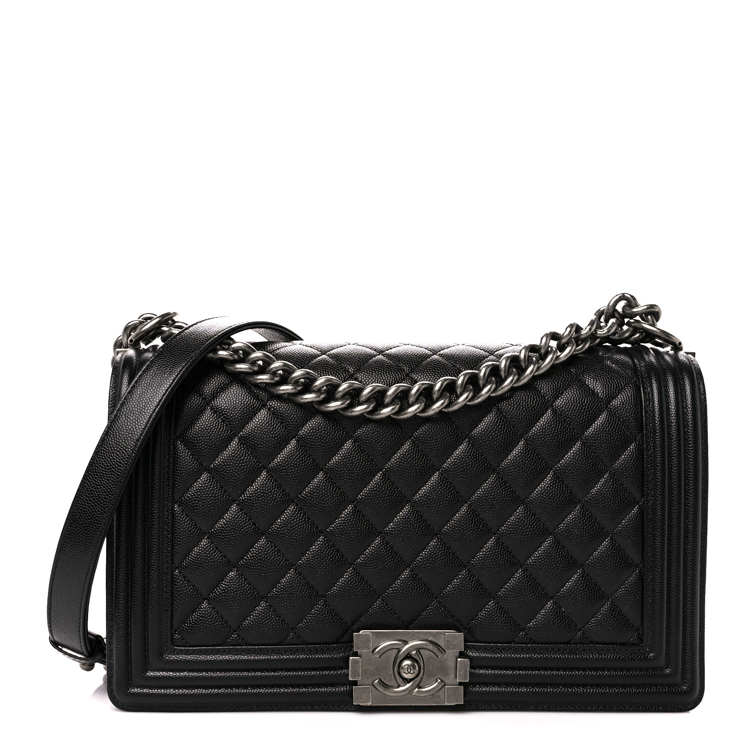 CHANEL Caviar Quilted New Medium Boy Flap Black Bags