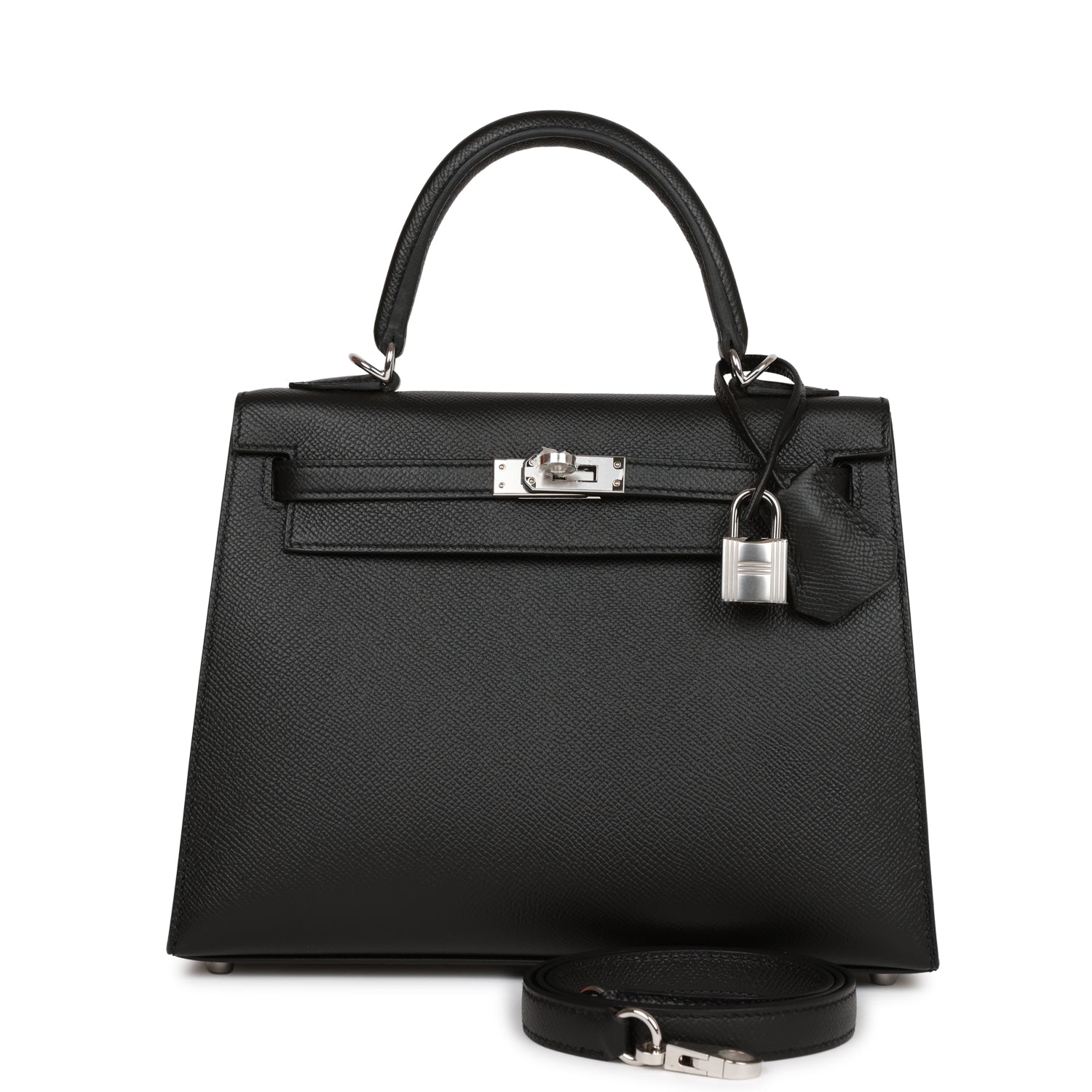 Hermès Kelly Sellier 25 Black Epsom Palladium Hardware