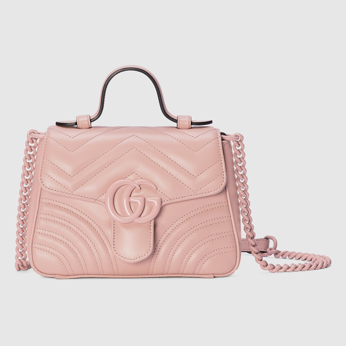 Gucci Pink Leather GG Marmont Top Handle Bag Mini