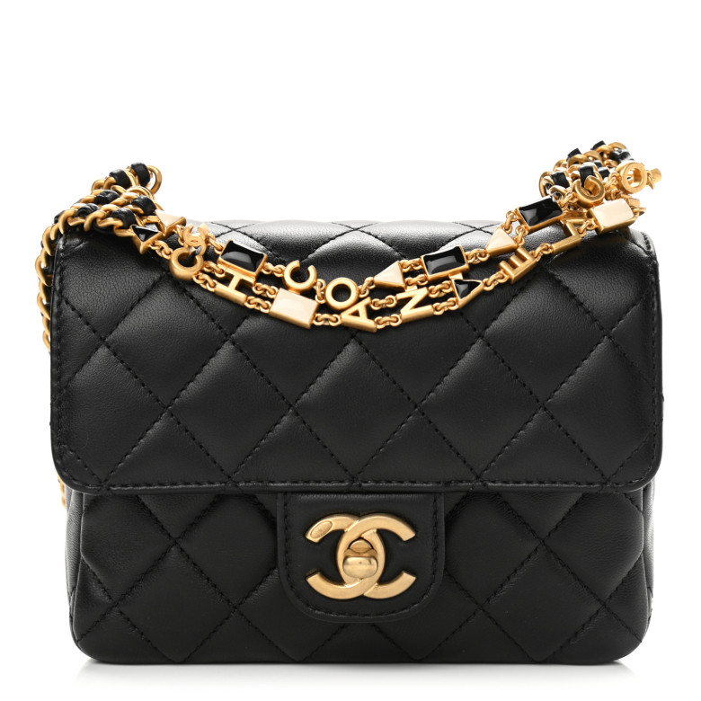 Chanel Pending CC Square Flap Bag Quilted Lambskin Mini Black