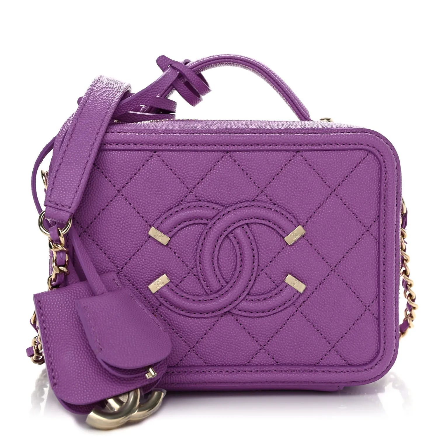 CHANEL Caviar Quilted Small CC Filigree Vanity Case Purple