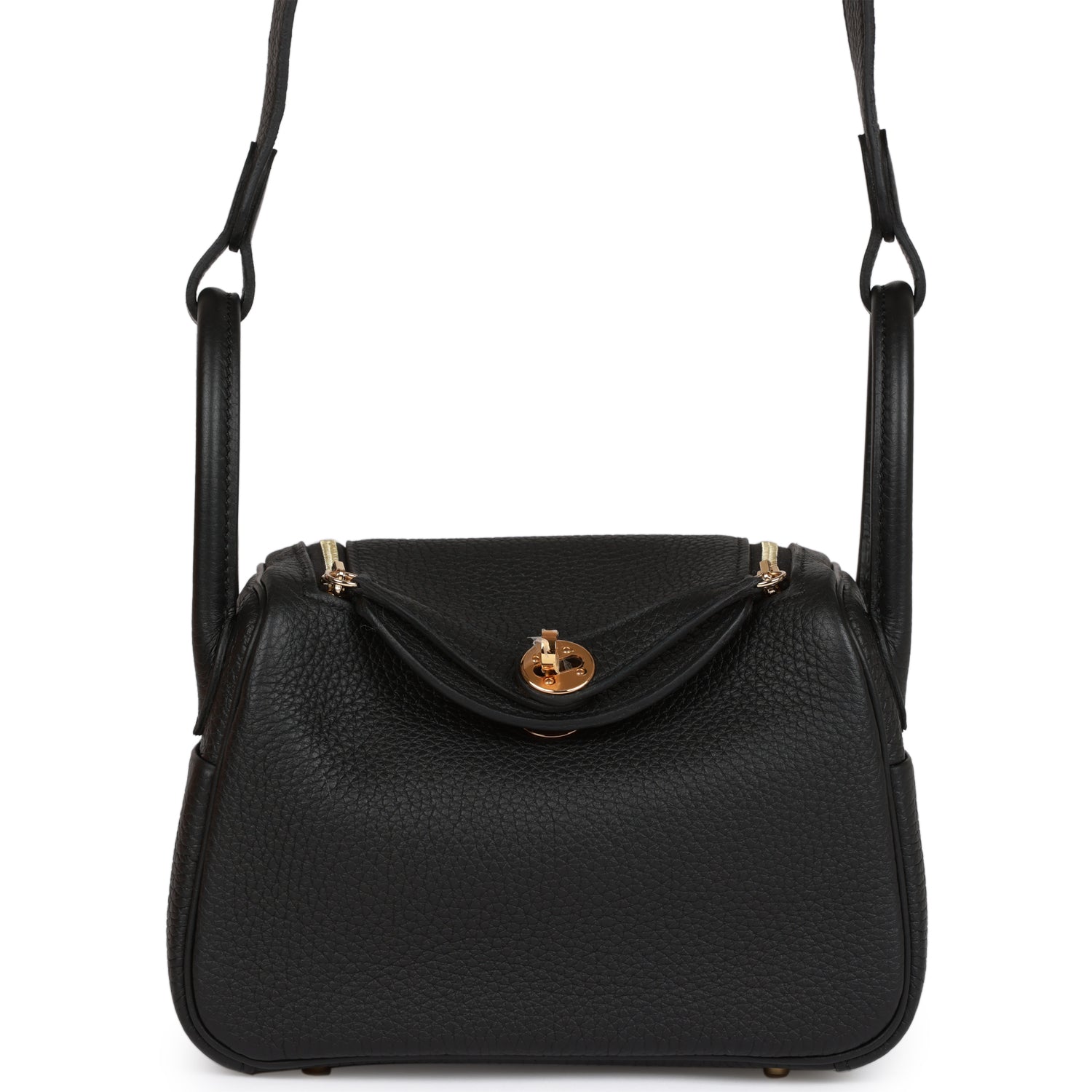 Hermès Mini Lindy Black Clemence Gold Hardware