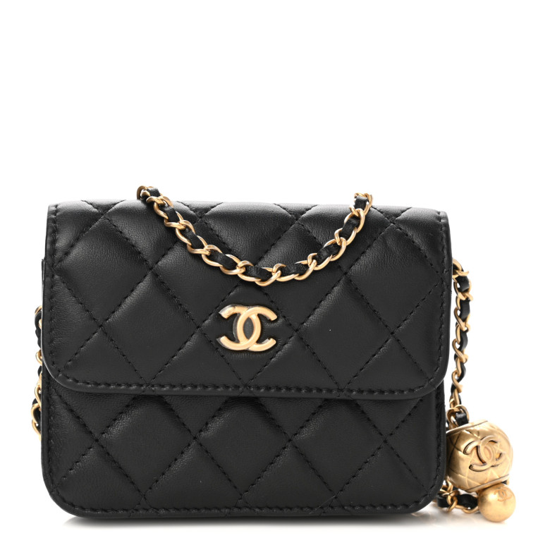 CHANEL Lambskin Quilted Pearl Crush Clutch With Chain Black