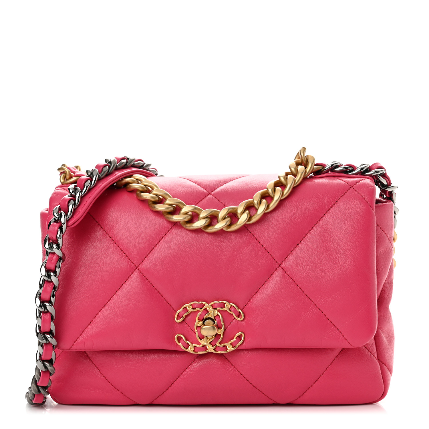 CHANEL Lambskin Quilted Chanel 19 Flap Dark Red