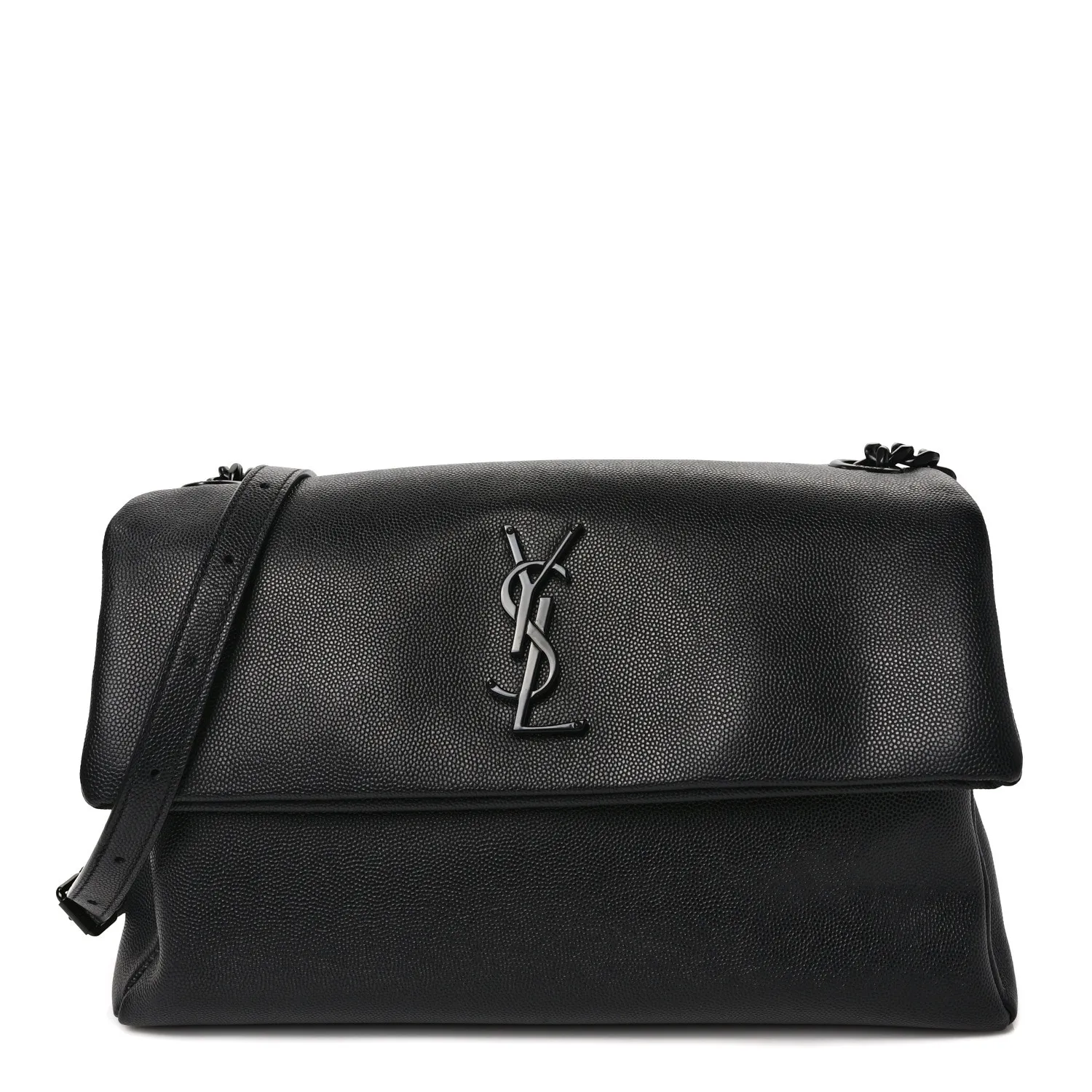 Saint Laurent Grain De Poudre Medium West Hollywood Monogram Fold-Over Black