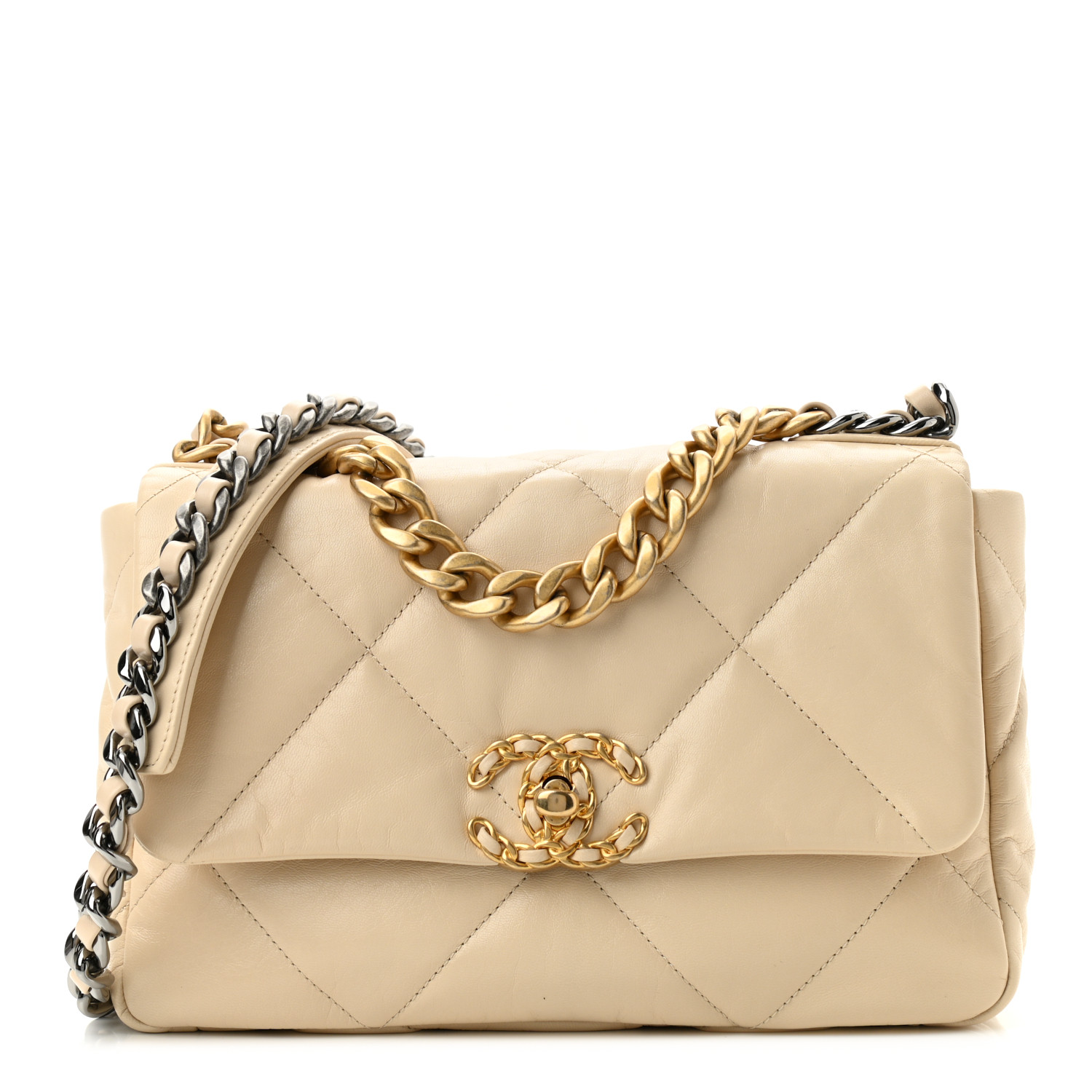 CHANEL Shiny Goatskin Quilted Medium Chanel 19 Flap