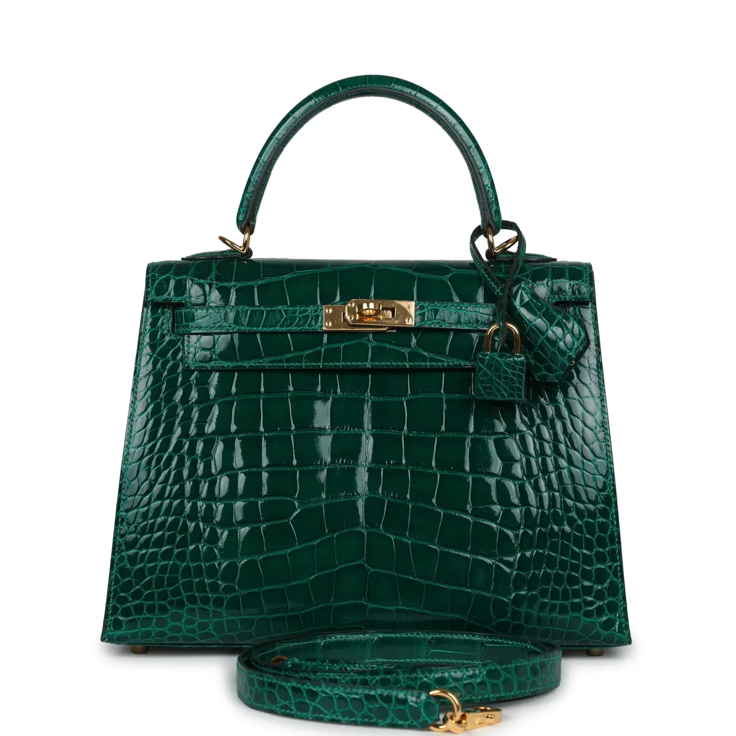 Hermès Kelly Sellier 25 Emerald Shiny Alligator Gold Hardware